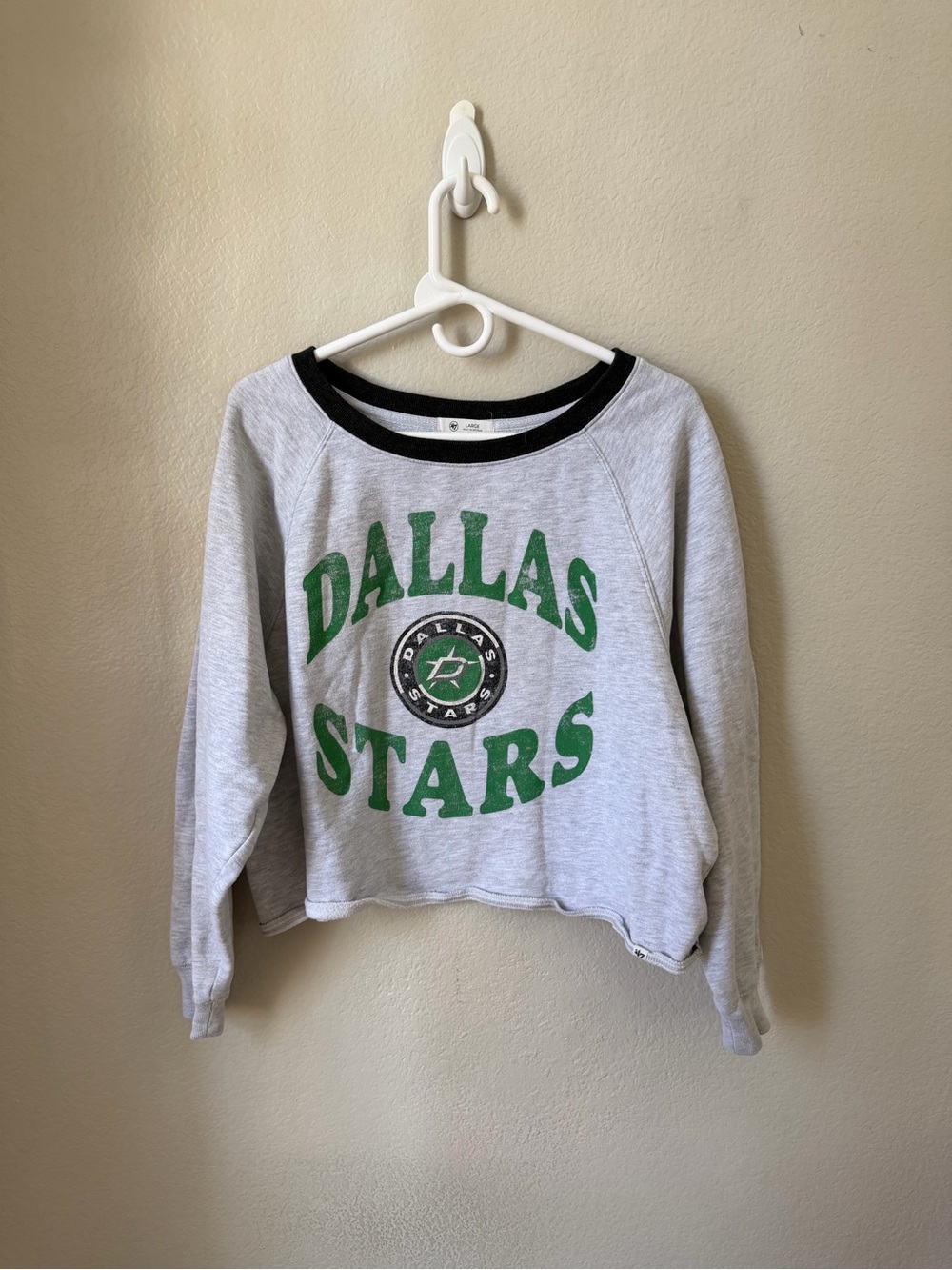 47 Brand Gray Crewneck Sweatshirt with Green Dallas Stars Logo